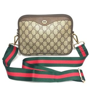 Gucci Brown Crossbody Bag with Green and Red Strap
